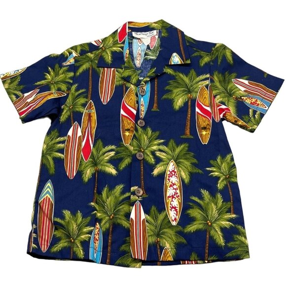 Bishop St. short sleeve shirt button surf boards trees blue kids size 4 READ - Picture 1 of 8
